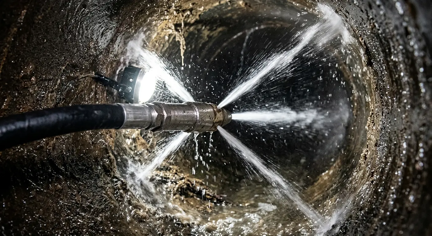 High-pressure hydro jetting nozzle cleaning sewer pipe for Storm Drain Cleaning in Ohio